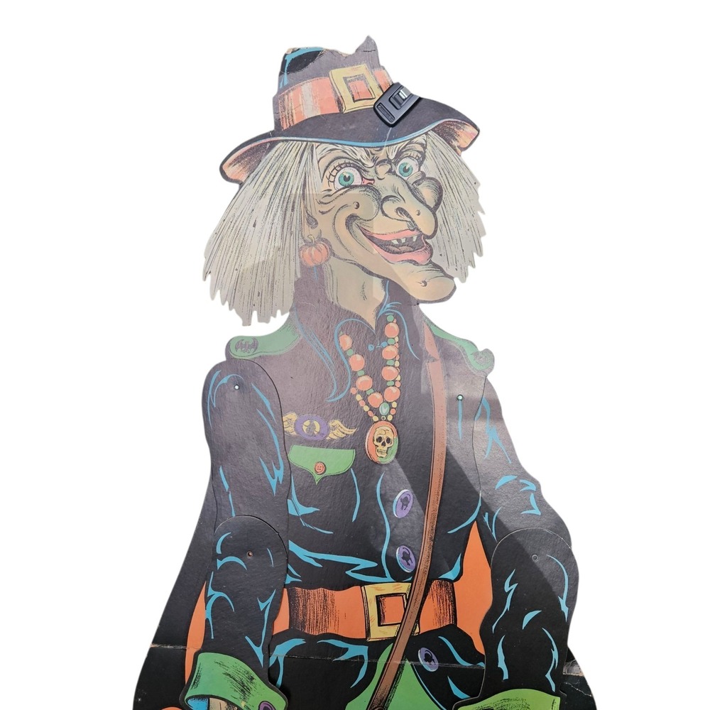 Vintage Original Die Cut 58" Jointed Halloween Witch by Beistle Ripped Hat Skull - Picture 7 of 16